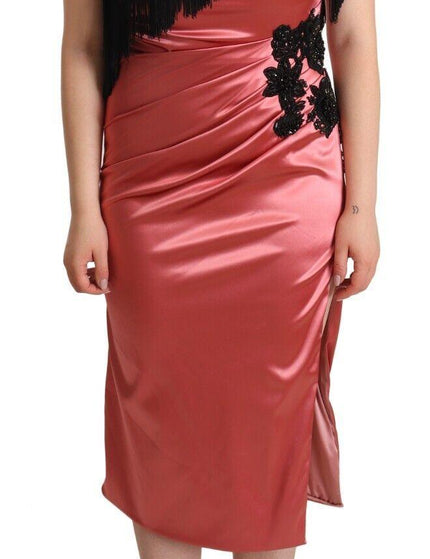 Dolce & Gabbana Pink One-Shoulder Silk Tassel Fringe Gown Mid Dress - Ellie Belle