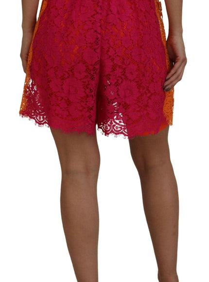 Dolce & Gabbana Pink Orange Lace Cotton High Waist Shorts - Ellie Belle