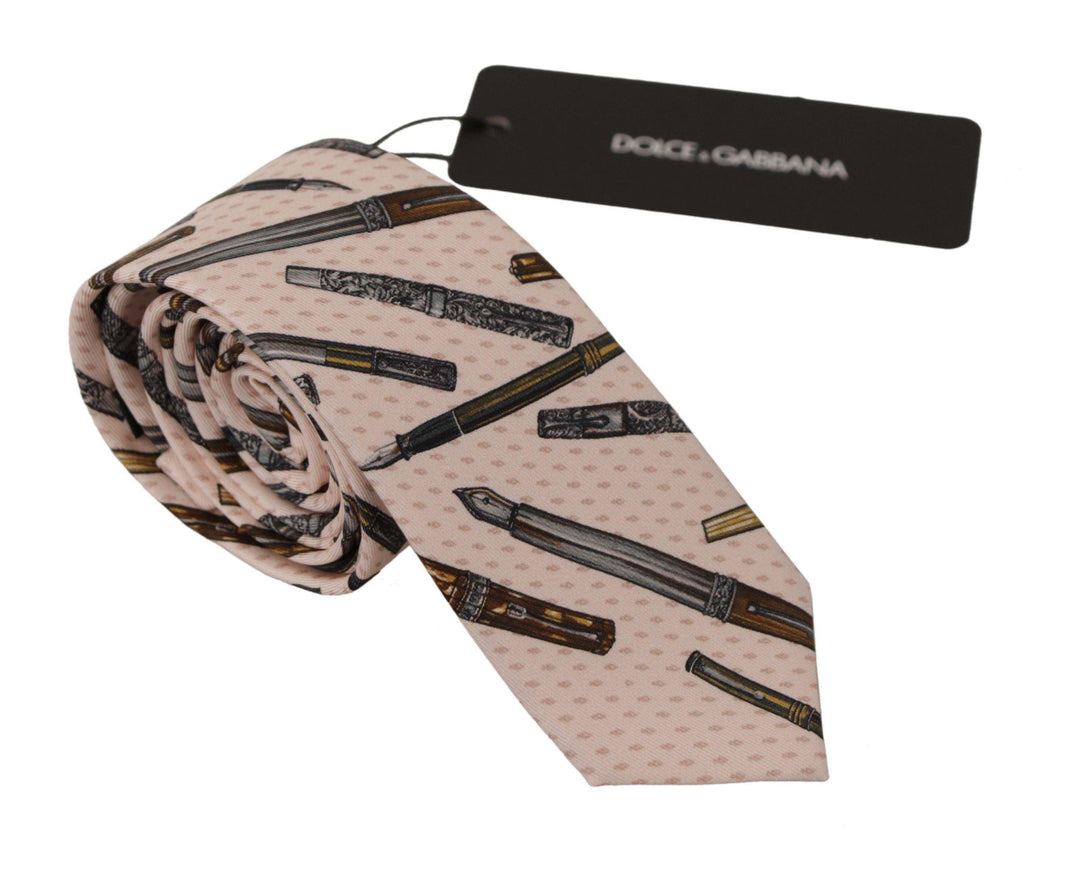 Dolce & Gabbana Pink Pen Dots Print 100% Silk Adjustable Neck Accessory Tie - Ellie Belle