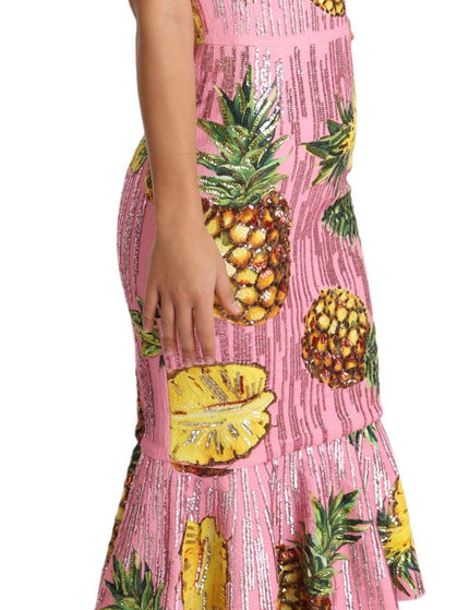 Dolce & Gabbana Pink Pineapple SPECIAL PIECE Midi Dress