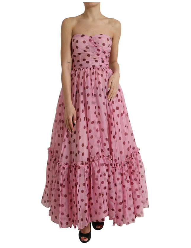 Dolce & Gabbana Pink Polka Dots A-line Strapless Gown Dress - Ellie Belle