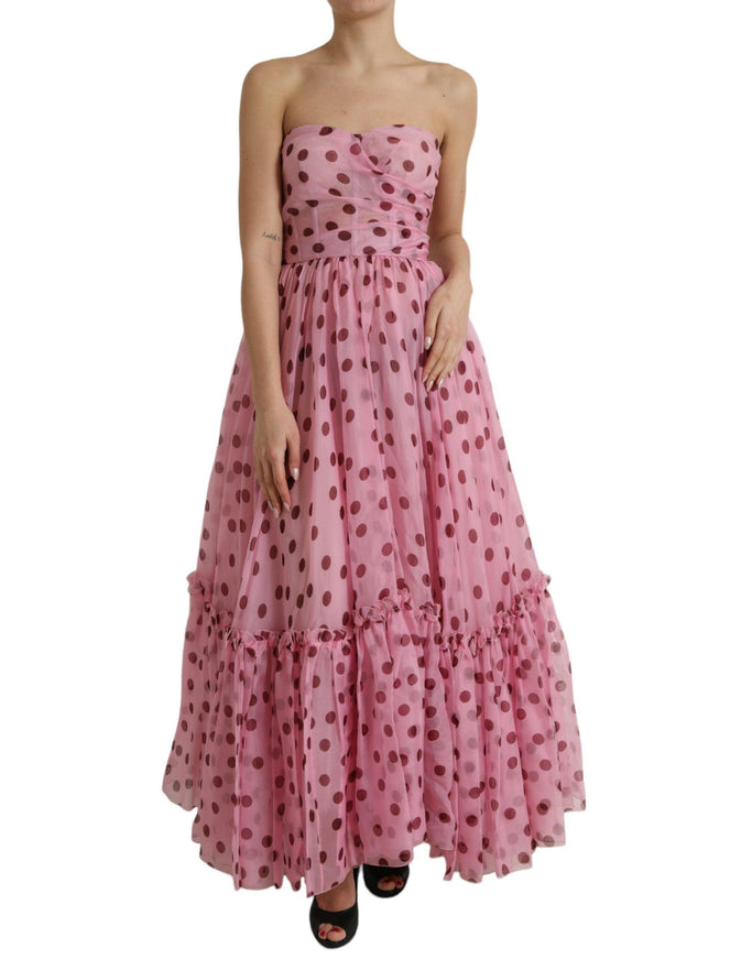 Dolce & Gabbana Pink Polka Dots A-line Strapless Gown Dress - Ellie Belle