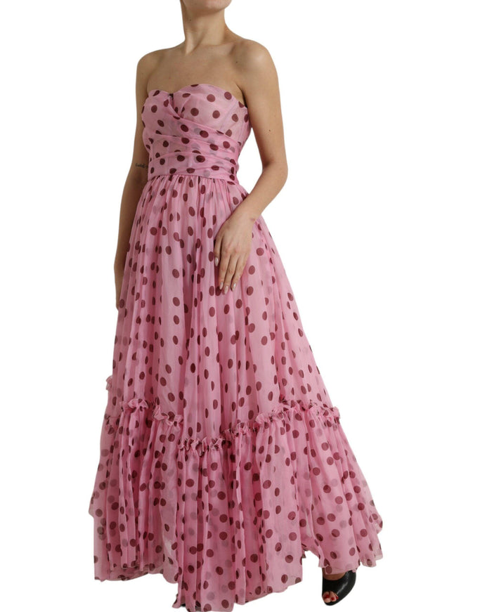 Dolce & Gabbana Pink Polka Dots A-line Strapless Gown Dress - Ellie Belle