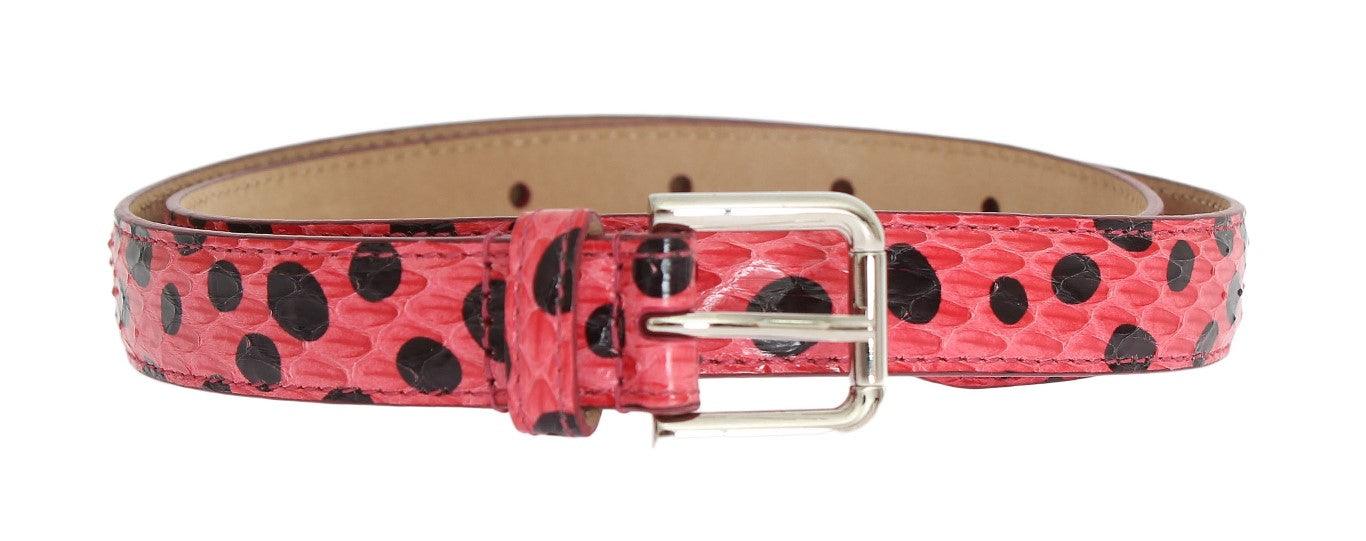 Dolce & Gabbana Pink Polka Snakeskin Silver Buckle Belt - Ellie Belle