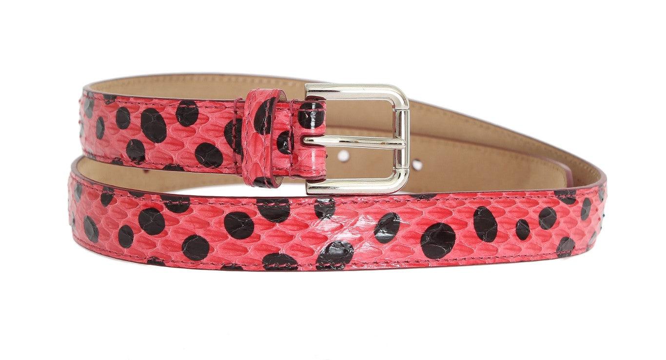 Dolce & Gabbana Pink Polka Snakeskin Silver Buckle Belt - Ellie Belle