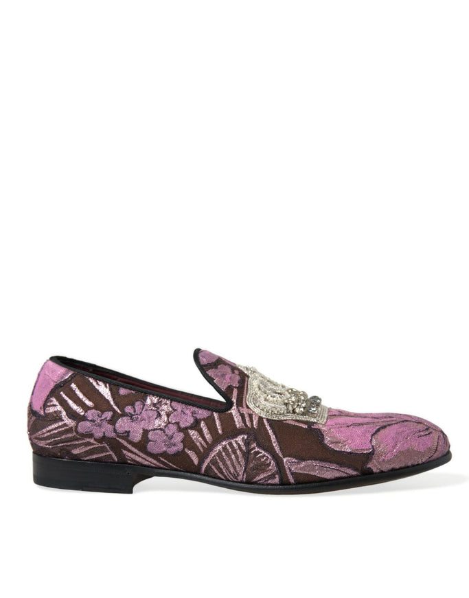 Dolce & Gabbana Pink Printed Crystal Embellished Loafers Dress Shoes - Ellie Belle