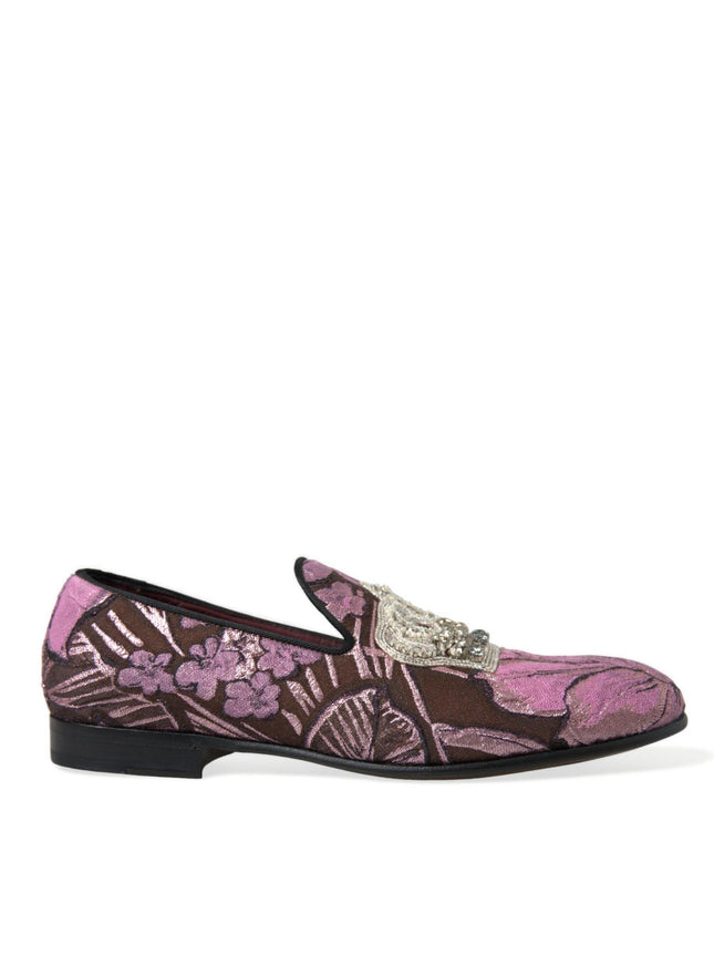 Dolce & Gabbana Pink Printed Crystal Embellished Loafers Dress Shoes - Ellie Belle