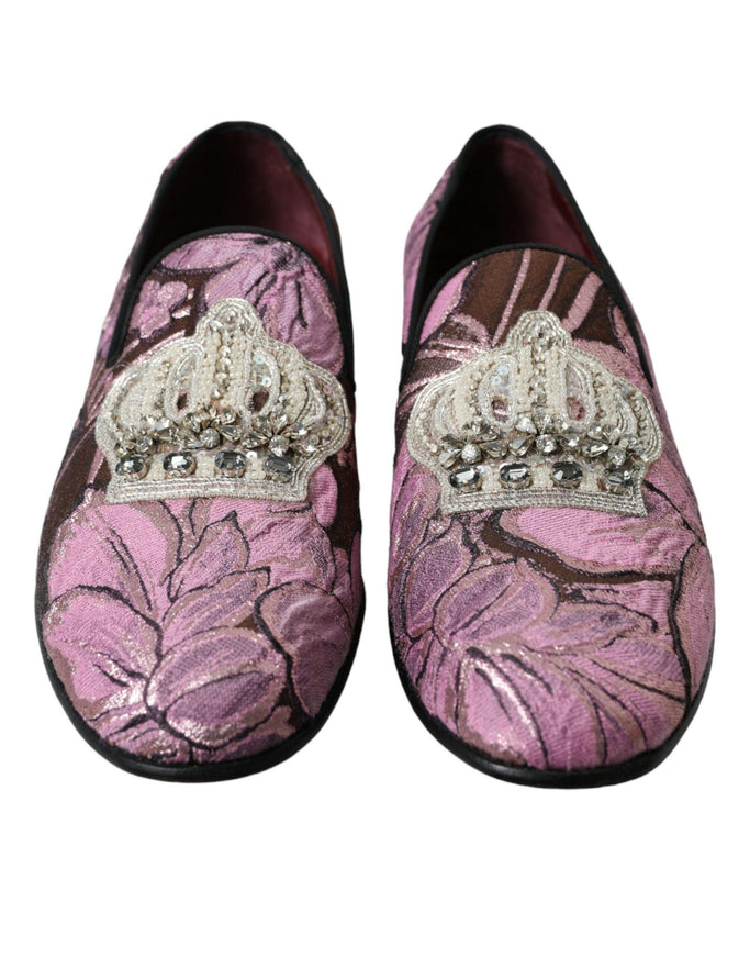 Dolce & Gabbana Pink Printed Crystal Embellished Loafers Dress Shoes - Ellie Belle