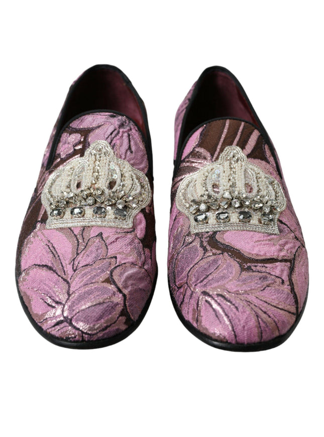 Dolce & Gabbana Pink Printed Crystal Embellished Loafers Dress Shoes - Ellie Belle