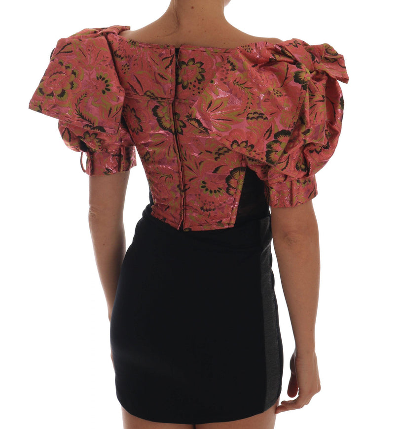 Dolce & Gabbana Pink Puff Sleeve Brocade Cropped Top - Ellie Belle