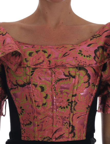 Dolce & Gabbana Pink Puff Sleeve Brocade Cropped Top - Ellie Belle