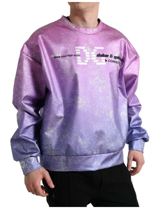 Dolce & Gabbana Pink Purple Logo Print Men Pullover Sweater - Ellie Belle