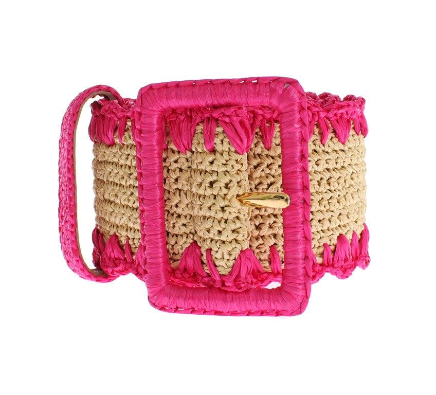 Dolce & Gabbana Pink Raffia Woven Wide Belt - Ellie Belle