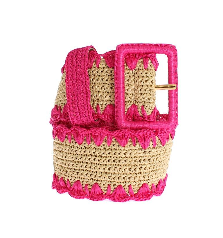 Dolce & Gabbana Pink Raffia Woven Wide Belt - Ellie Belle