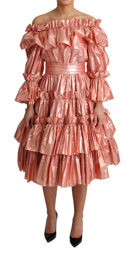 Dolce & Gabbana Pink Ruffled Dress Silk Cotton Gown Dress - Ellie Belle