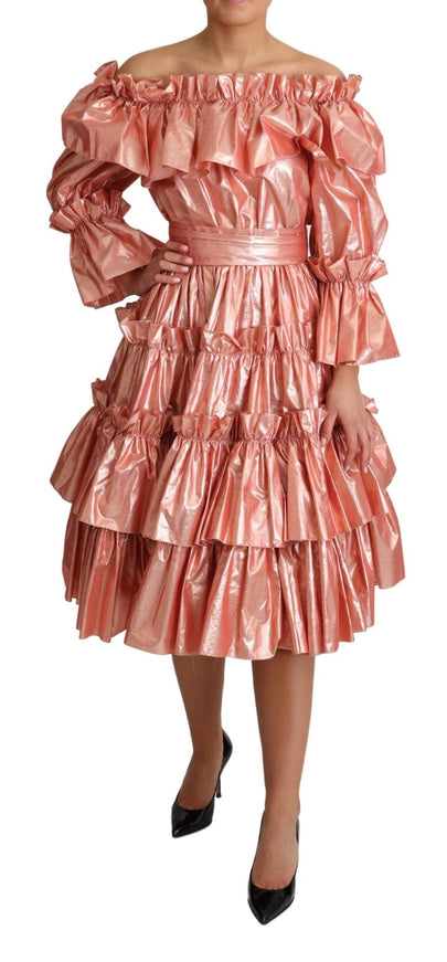 Dolce & Gabbana Pink Ruffled Dress Silk Cotton Gown Dress - Ellie Belle