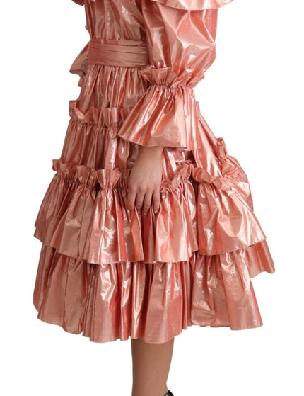 Dolce & Gabbana Pink Ruffled Dress Silk Cotton Gown Dress - Ellie Belle