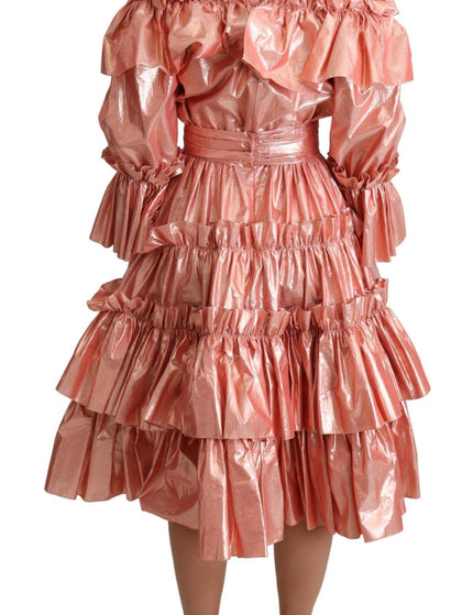 Dolce & Gabbana Pink Ruffled Dress Silk Cotton Gown Dress - Ellie Belle