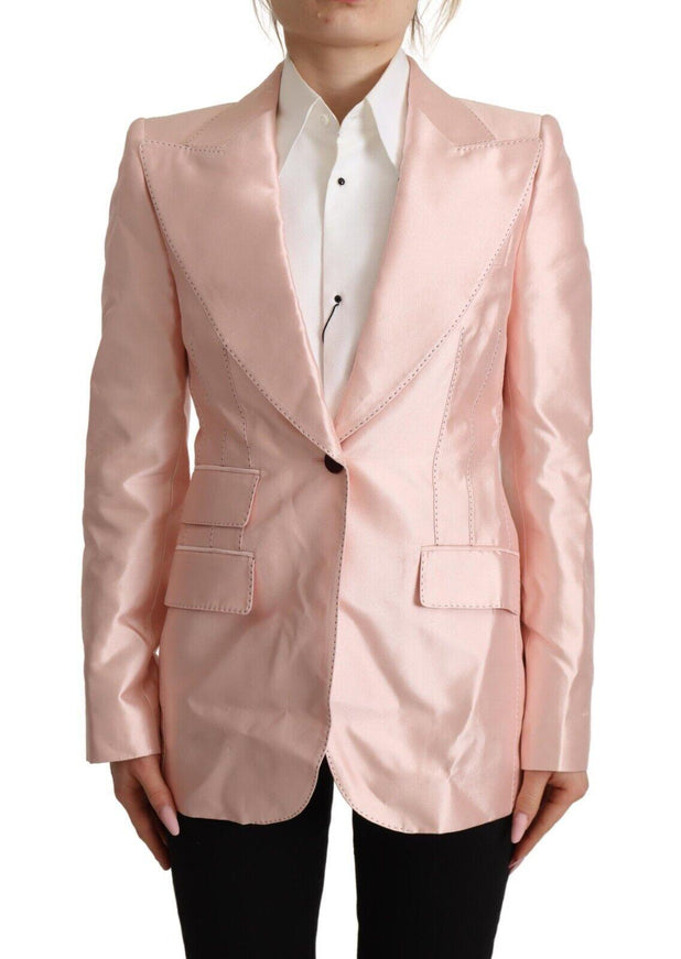 Dolce & Gabbana Pink Satin Long Sleeves Blazer Coat Jacket - Ellie Belle