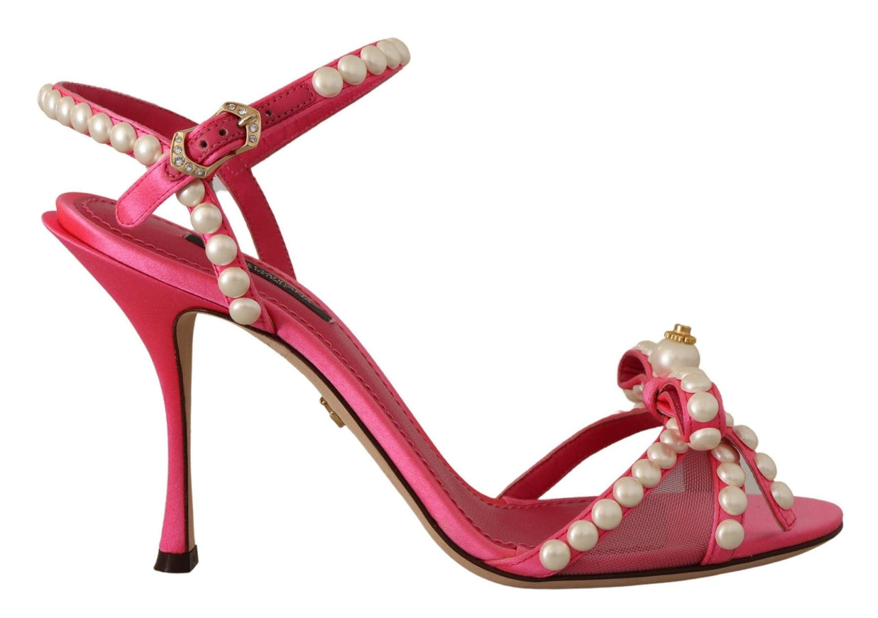 Dolce & Gabbana Pink Satin White Pearl Crystals Heels Shoes - Ellie Belle