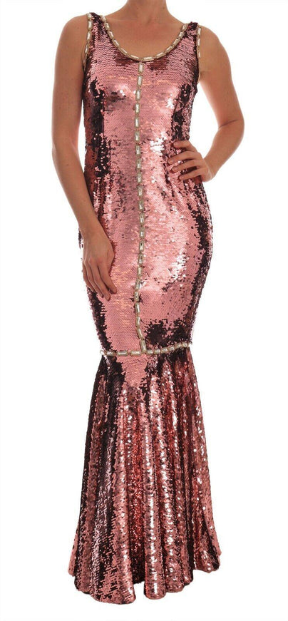 Dolce & Gabbana Pink Sequined Sheath Crystal Dress Gown - Ellie Belle