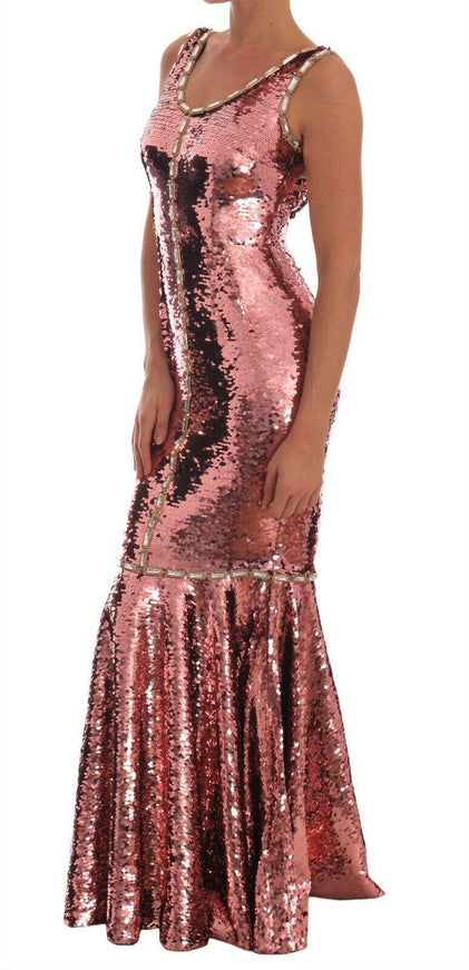 Dolce & Gabbana Pink Sequined Sheath Crystal Dress Gown - Ellie Belle