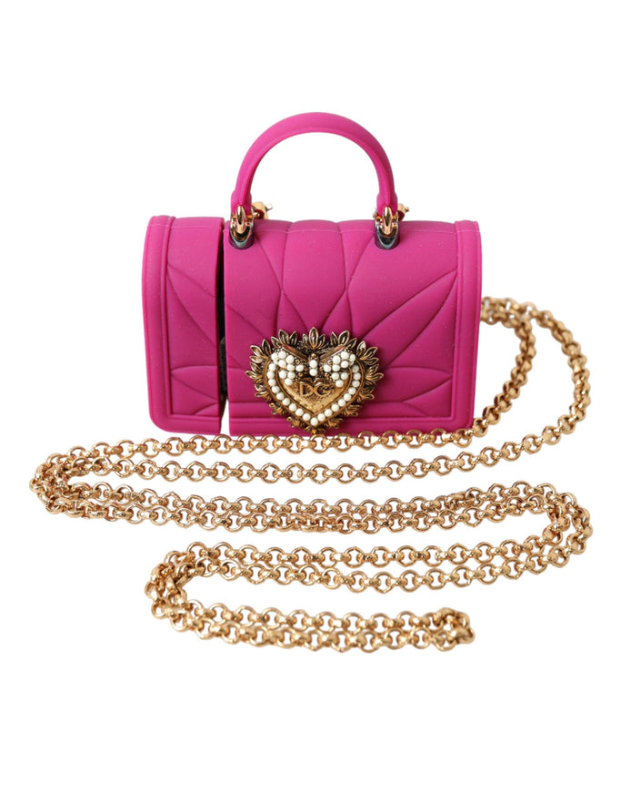 Dolce & Gabbana Pink Silicone Devotion Heart Bag Gold Chain Airpods Case - Ellie Belle