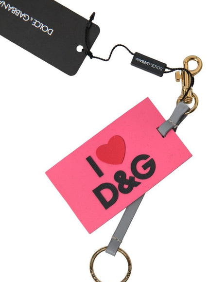 Dolce & Gabbana Pink Silicone DG Logo Gold Brass Keyring Women Keychain - Ellie Belle
