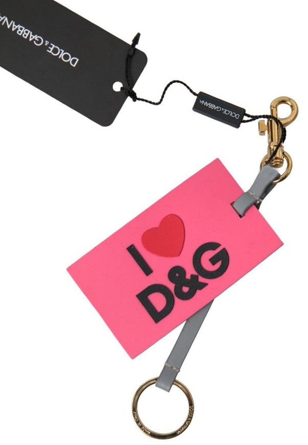 Dolce & Gabbana Pink Silicone DG Logo Gold Brass Keyring Women Keychain - Ellie Belle