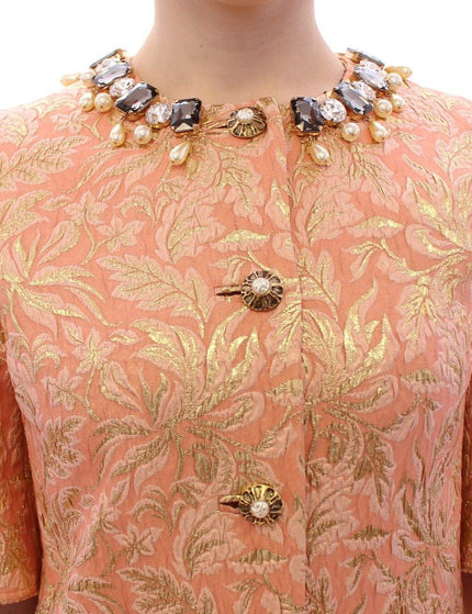 Dolce & Gabbana Pink Silk Brocade Crystal Jacket Coat