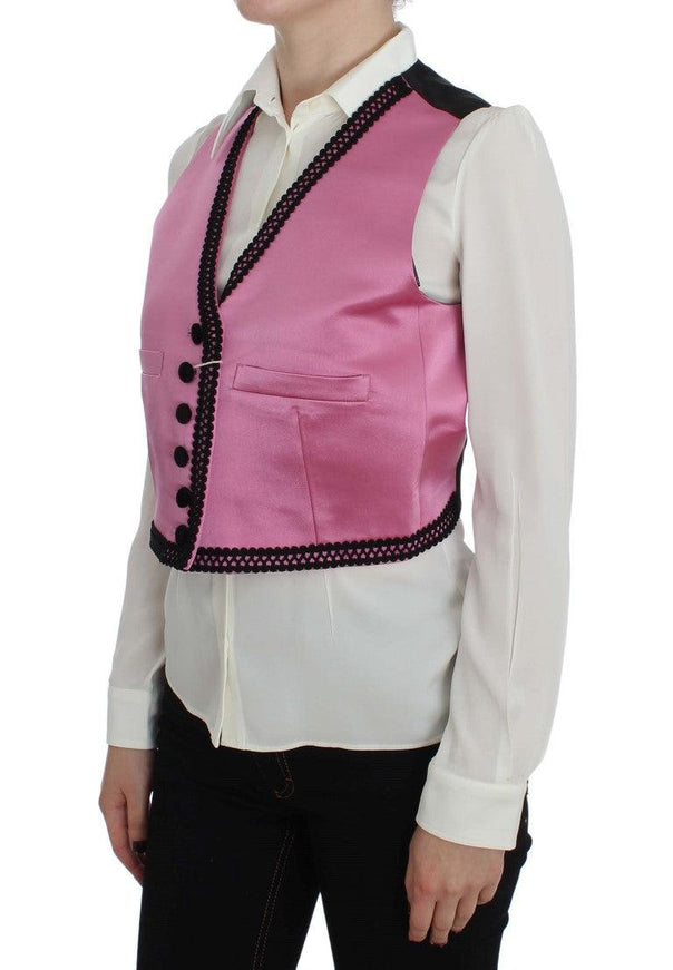 Dolce & Gabbana Pink Silk Button Front Torero Vest Top