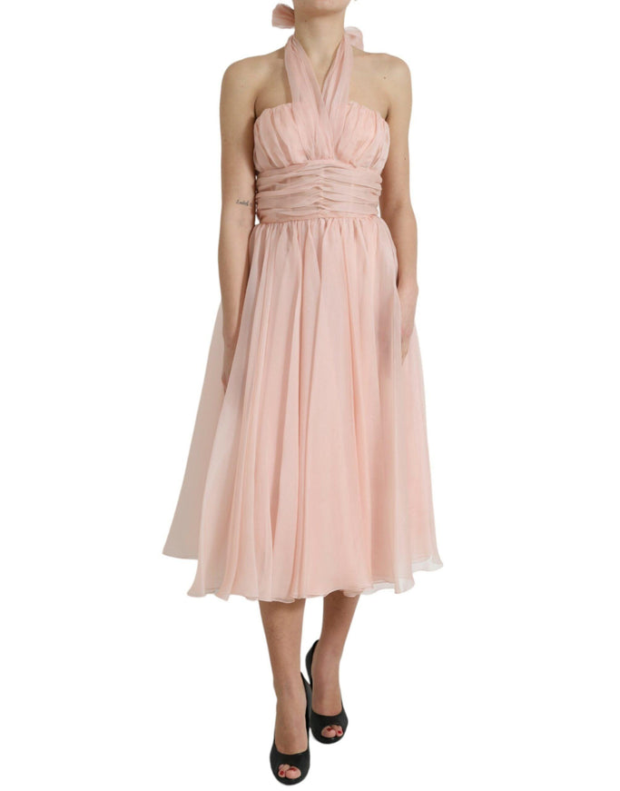 Dolce & Gabbana Pink Silk Chiffon Halter A-line Pleated Midi Dress - Ellie Belle