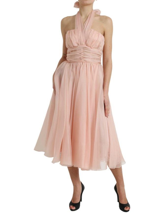 Dolce & Gabbana Pink Silk Chiffon Halter A-line Pleated Midi Dress - Ellie Belle