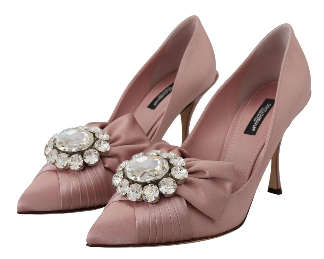 Dolce & Gabbana Pink Silk Clear Crystal Pumps Classic Shoes - Ellie Belle