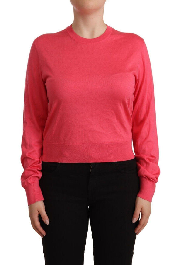 Dolce & Gabbana Pink Silk Crewneck Pullover Top Sweater - Ellie Belle