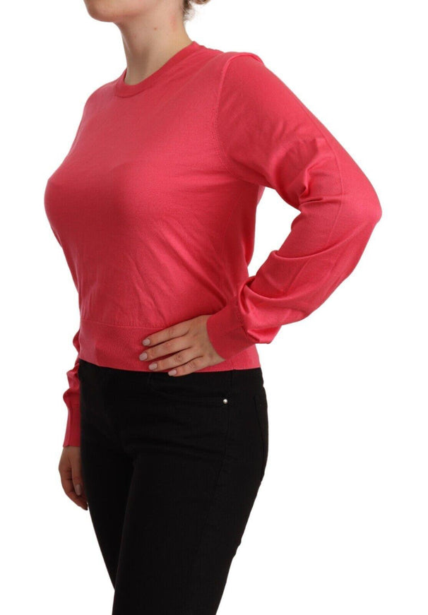 Dolce & Gabbana Pink Silk Crewneck Pullover Top Sweater - Ellie Belle