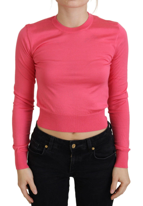 Dolce & Gabbana Pink Silk Cropped Crewneck Pullover Sweater - Ellie Belle