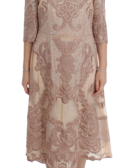 Dolce & Gabbana Pink Silk Lace Ricamo Shift Gown Dress - Ellie Belle