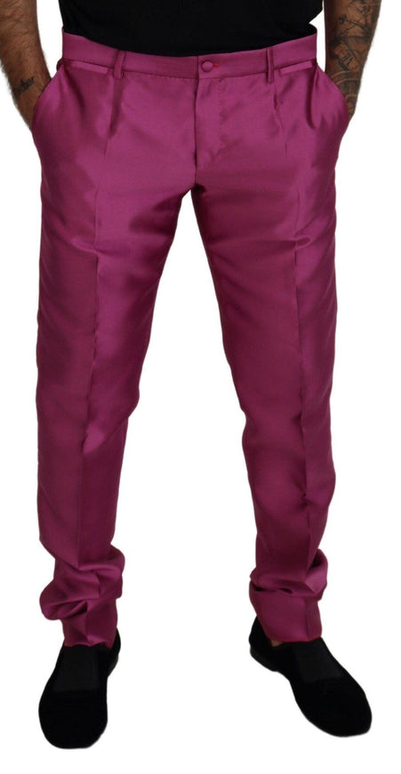 Dolce & Gabbana Pink Silk Slim Trousers Dress Formal Pants - Ellie Belle