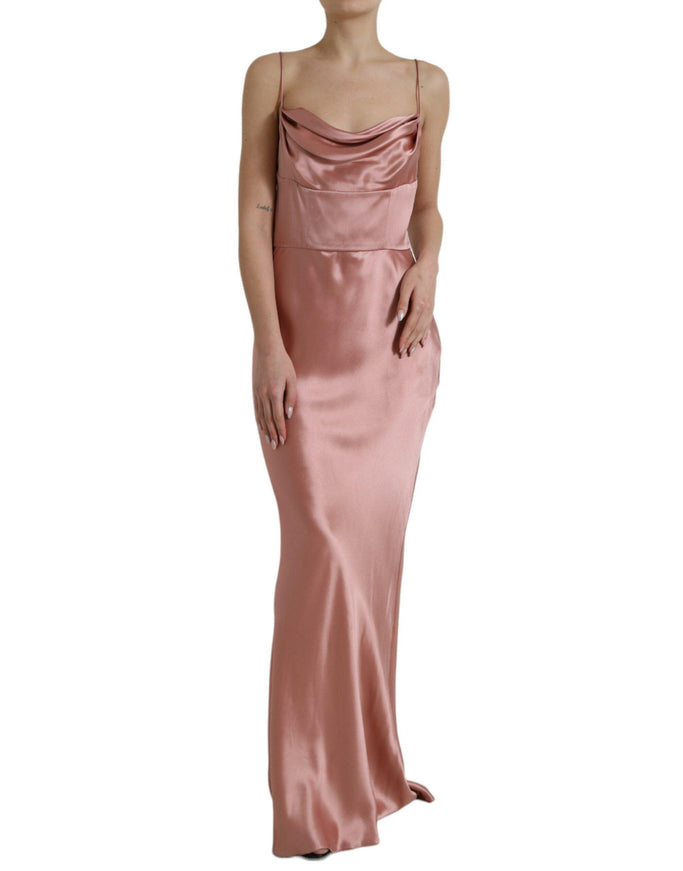 Dolce & Gabbana Pink Silk Spaghetti Straps Long Gown Dress - Ellie Belle