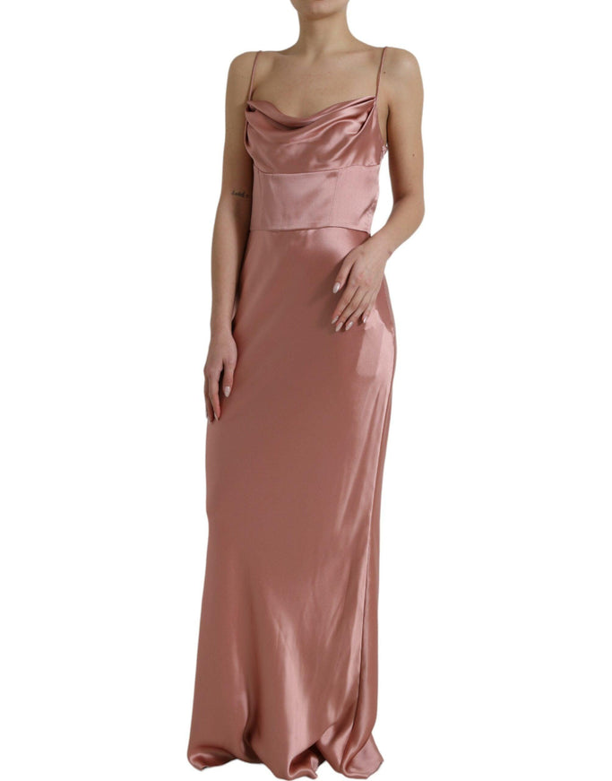 Dolce & Gabbana Pink Silk Spaghetti Straps Long Gown Dress - Ellie Belle