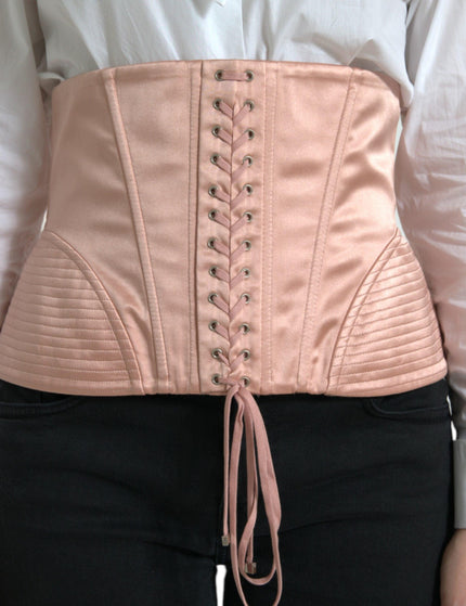 Dolce & Gabbana Pink Silk Stretch Belt Waist Strap Corset Top - Ellie Belle