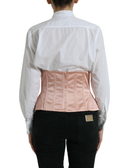 Dolce & Gabbana Pink Silk Stretch Belt Waist Strap Corset Top - Ellie Belle