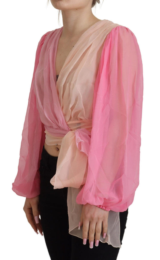 Dolce & Gabbana Pink Silk Wrap Long Sleeves Blouse Top - Ellie Belle