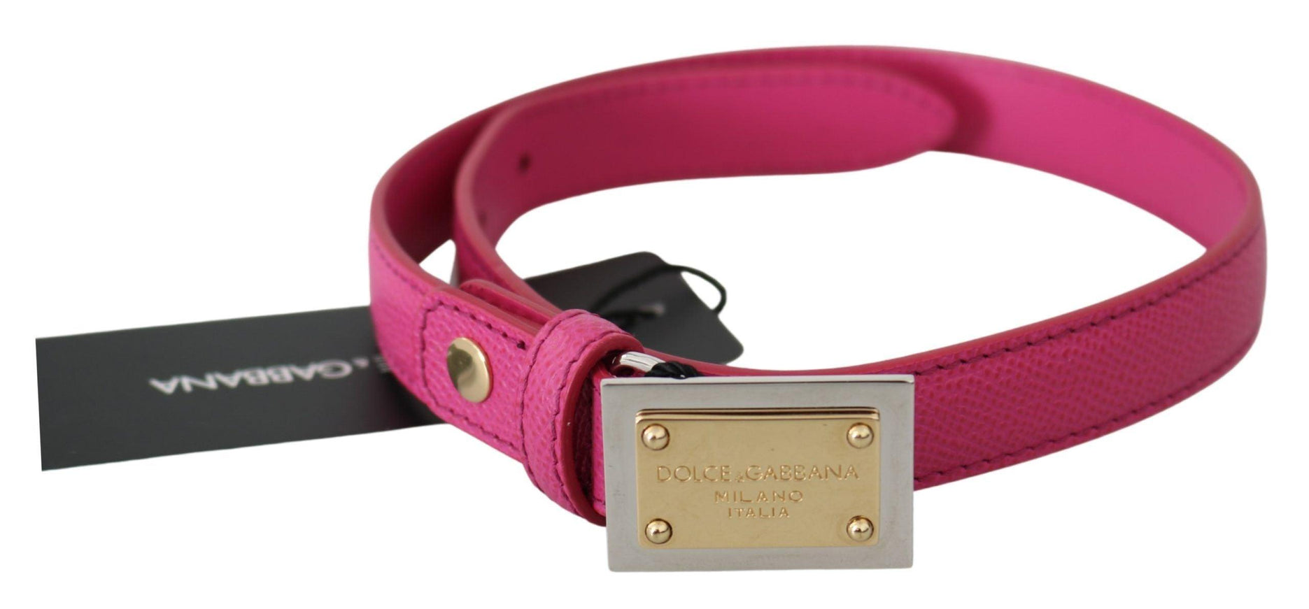 Dolce & Gabbana Pink Solid Leather Gold Logo Buckle Belt - Ellie Belle