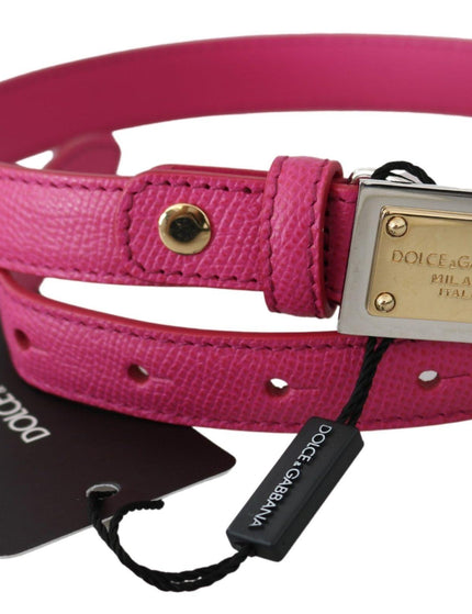 Dolce & Gabbana Pink Solid Leather Gold Logo Buckle Belt - Ellie Belle