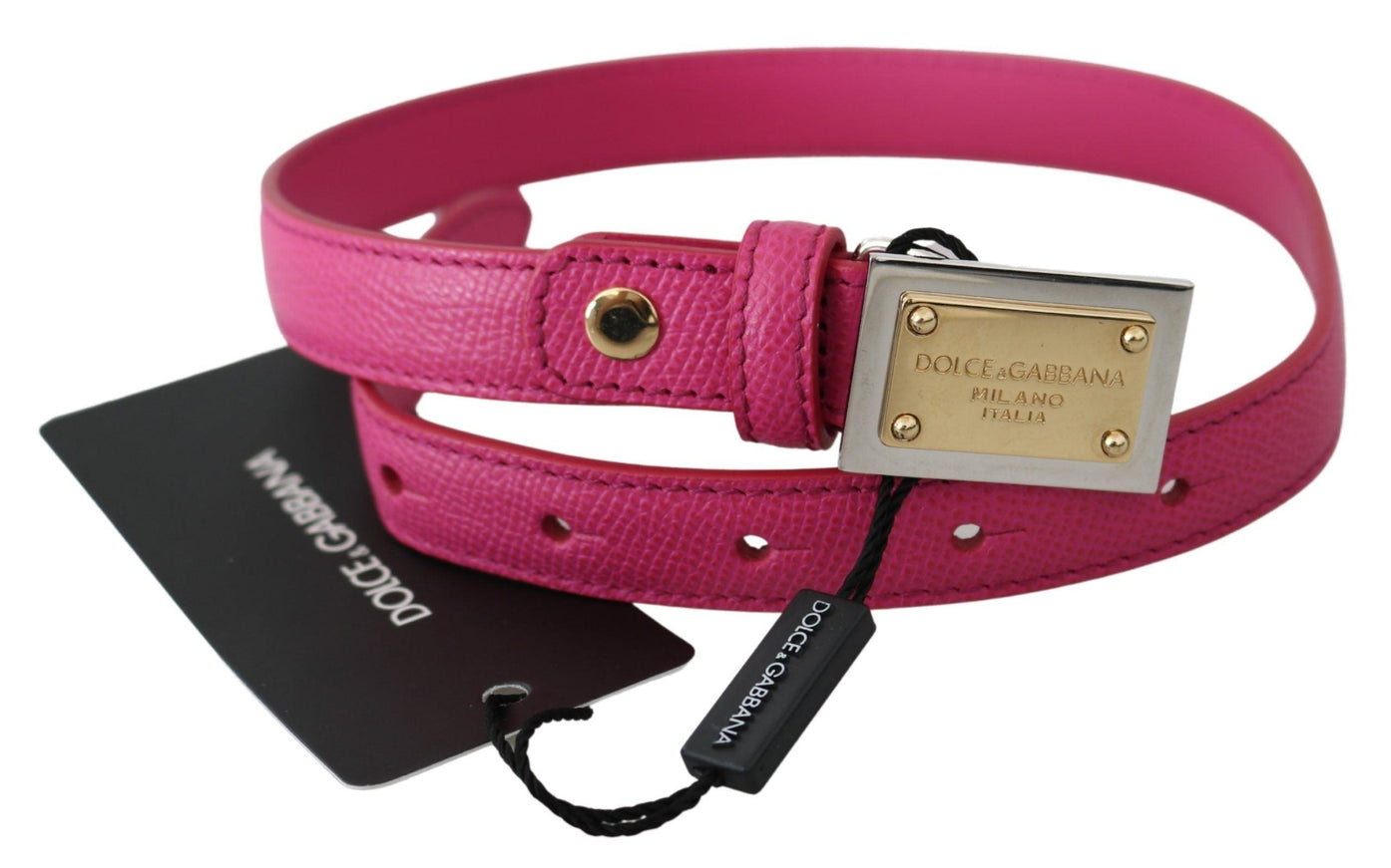 Dolce & Gabbana Pink Solid Leather Gold Logo Buckle Belt - Ellie Belle