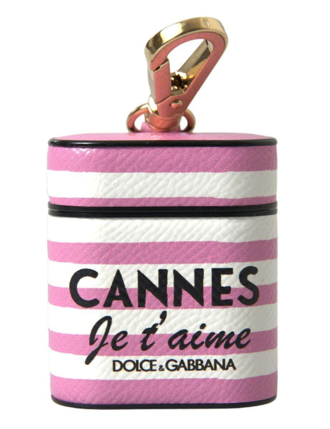Dolce & Gabbana Pink Stripe Dauphine Leather Logo Print Strap Airpod Case - Ellie Belle