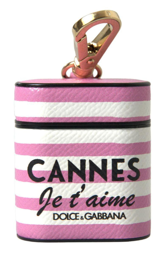 Dolce & Gabbana Pink Stripe Dauphine Leather Logo Print Strap Airpod Case - Ellie Belle