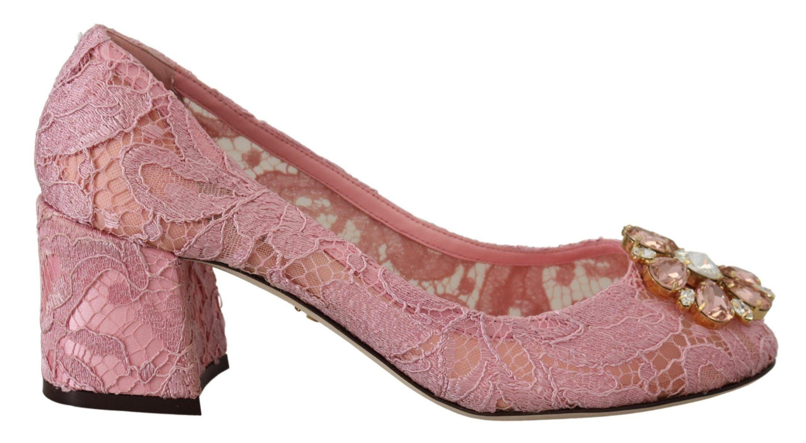 Dolce & Gabbana Pink Taormina Lace Crystal Pumps Pastel Shoes - Ellie Belle